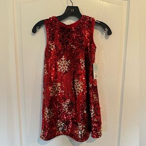 Cat & Jack girls red Reversible Sequin Snowflake sleeveless Dress small 6/6x